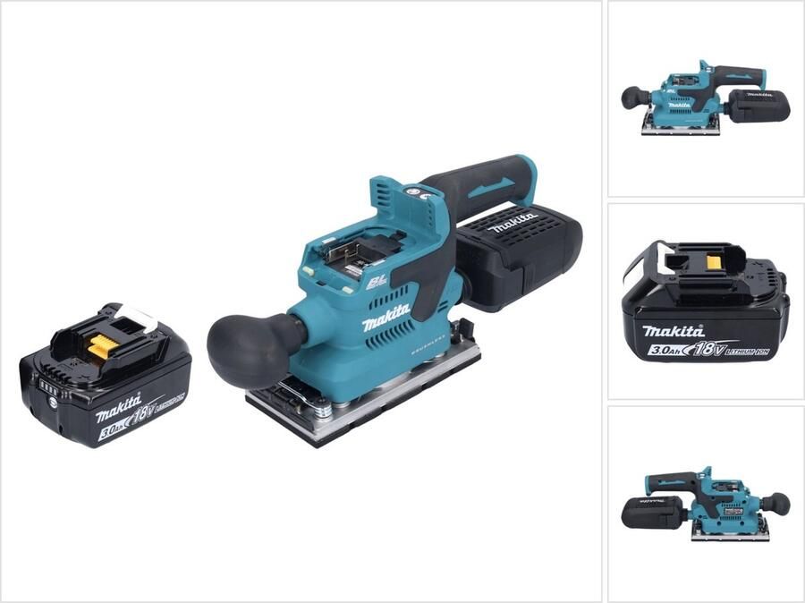 Makita DBO 382 F1 accu vlakschuurmachine 18 V 93 x 185 mm borstelloos + 1x accu 3.0 Ah zonder lader