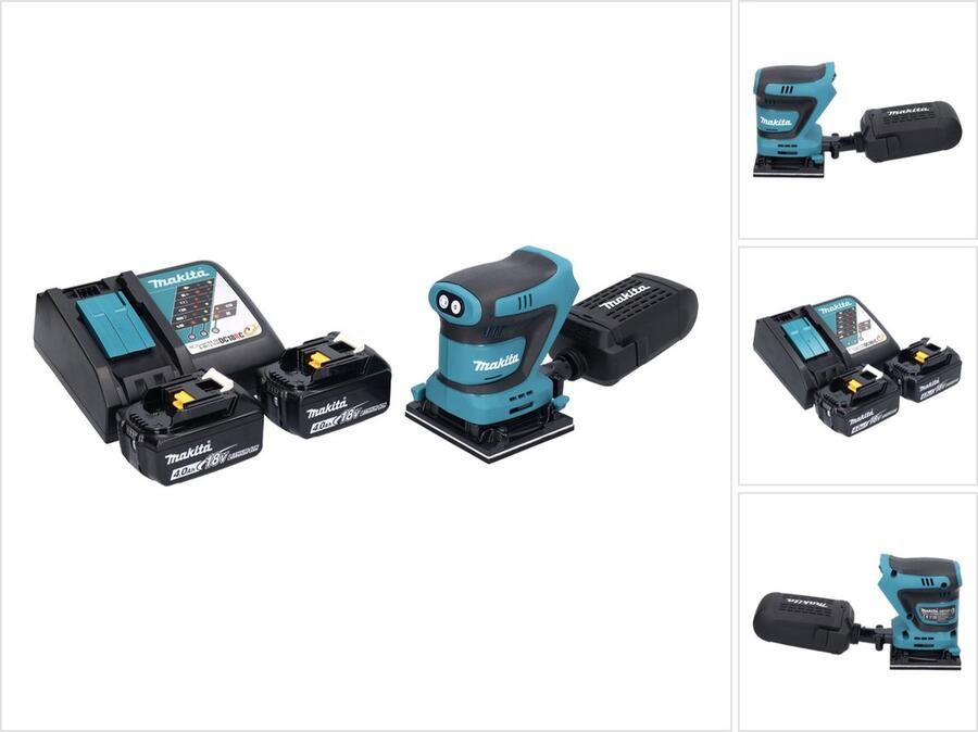 Makita DBO 481 RM accu vlakschuurmachine 18 V 112 x 102 mm + 2x accu 4.0 Ah + lader