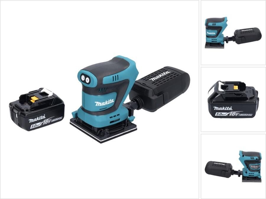 Makita DBO 481 T1 accu vlakschuurmachine 18 V 112 x 102 mm + 1x accu 5.0 Ah zonder lader