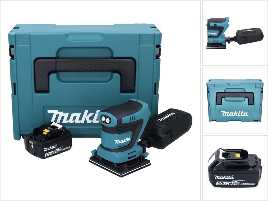 Makita DBO 481 T1J accu vlakschuurmachine 18 V 112 x 102 mm + 1x accu 5.0 Ah + Makpac zonder lader