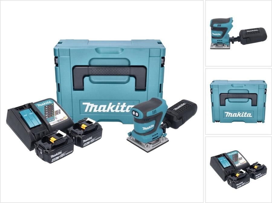 Makita DBO 484 RMJ accu vlakschuurmachine 18 V 112 x 102 mm + 2x accu 4.0 Ah + lader + Makpac