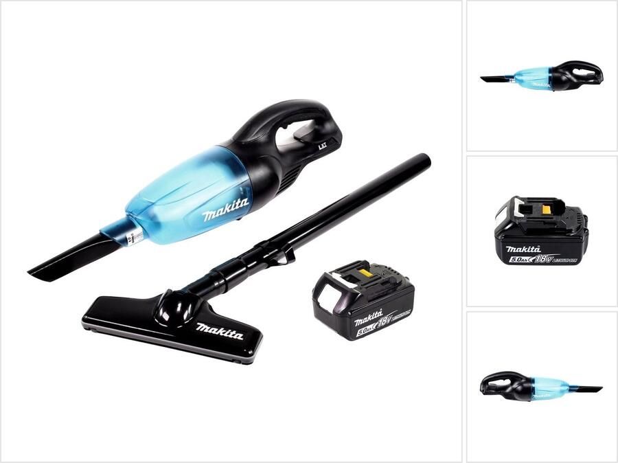 Makita DCL 180 T1 B accu stofzuiger 18 V zwart + 1x oplaadbare accu 5.0 Ah zonder oplader