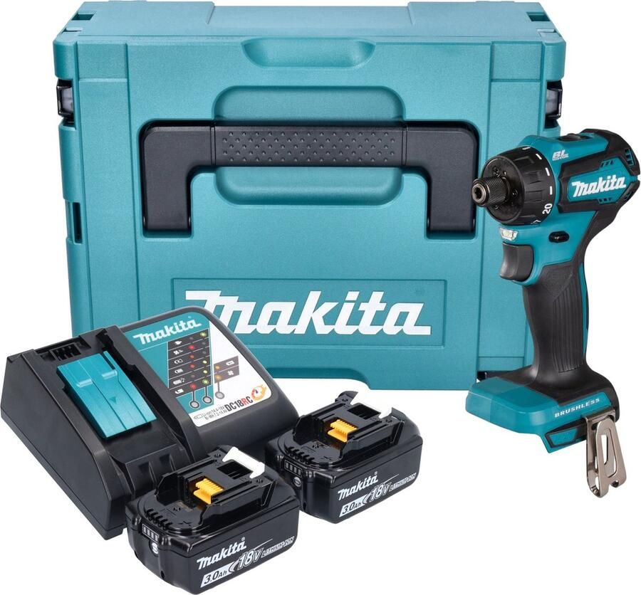 Makita DDF 083 RFJ accuboormachine 18 V 40 Nm 1 4'' borstelloos + 2x oplaadbare accu 3.0 Ah + lader + Makpac