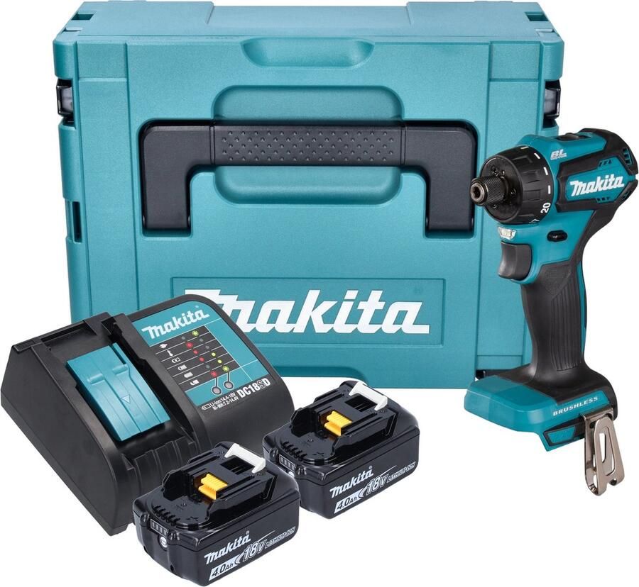 Makita DDF 083 SMJ accuboormachine 18 V 40 Nm 1 4'' borstelloos + 2x accu 4.0 Ah + lader + Makpac
