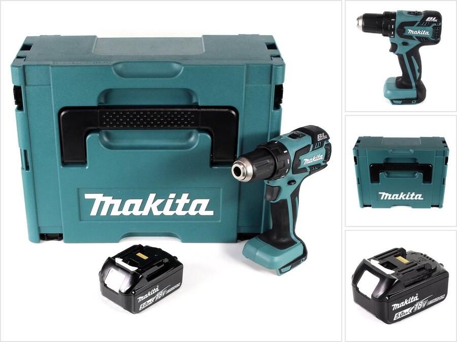 Makita DDF 459 T1J accuboormachine 18V 45Nm in Makpac + 1x 5.0 Ah accu zonder lader