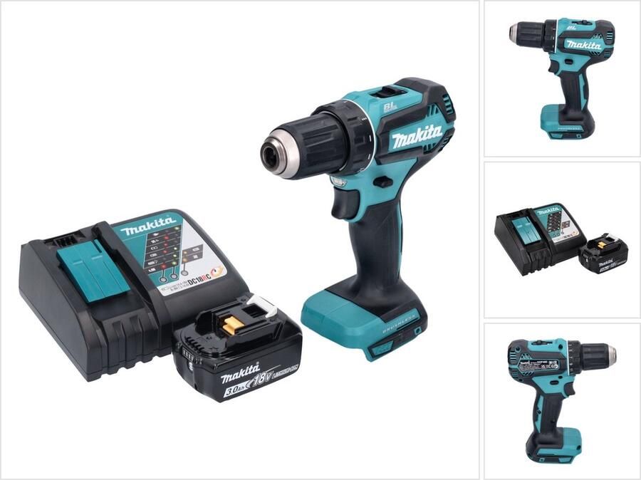 Makita DDF 485 RF1 accuboormachine 18 V 50 Nm borstelloos + 1x oplaadbare accu 3.0 Ah + lader