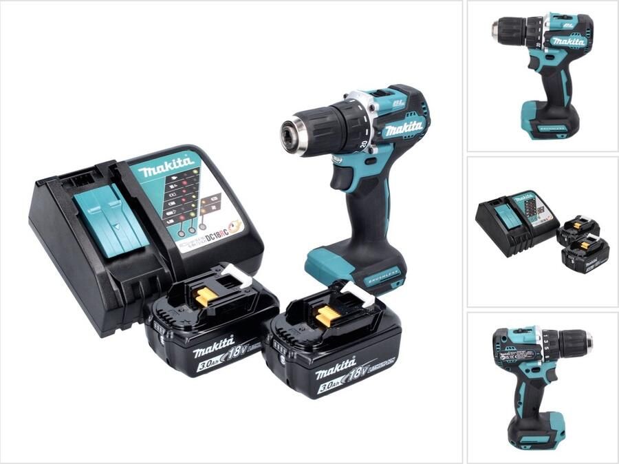 Makita DDF 487 RF accuboormachine 18 V 40 Nm borstelloos + 2x accu 3.0 Ah + lader