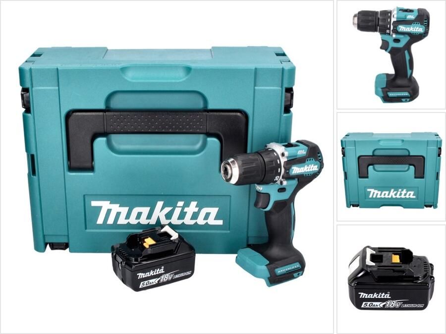 Makita DDF 487 T1J accuboormachine 18 V 40 Nm borstelloos + 1x oplaadbare accu 5.0 Ah + Makpac zonder oplader