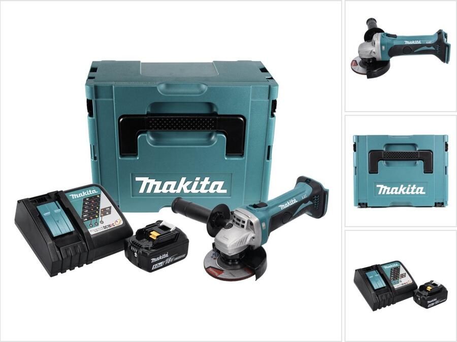 Makita DGA 452 RT1J accu haakse slijper 18 V 115 mm + 1x accu 5.0 Ah + lader + Makpac