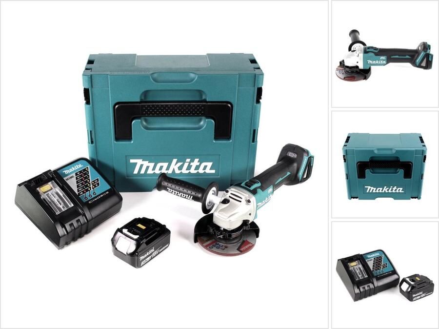 Makita DGA 504 RF1J accu haakse slijper 18V 125mm borstelloos + 1x oplaadbare accu 3.0Ah + lader + Makpac