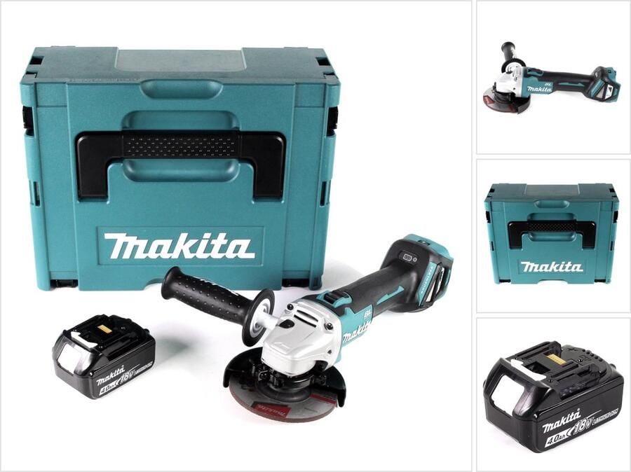 Makita DGA 511 M1J accu haakse slijper 18V 125mm borstelloos + 1x accu 4 0Ah + Makpac zonder lader