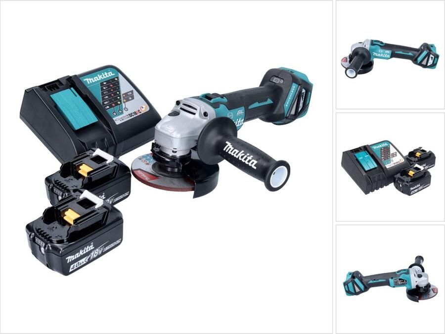 Makita DGA 513 RM accu haakse slijper 18 V 125 mm borstelloos + 2x accu 4.0 Ah + lader