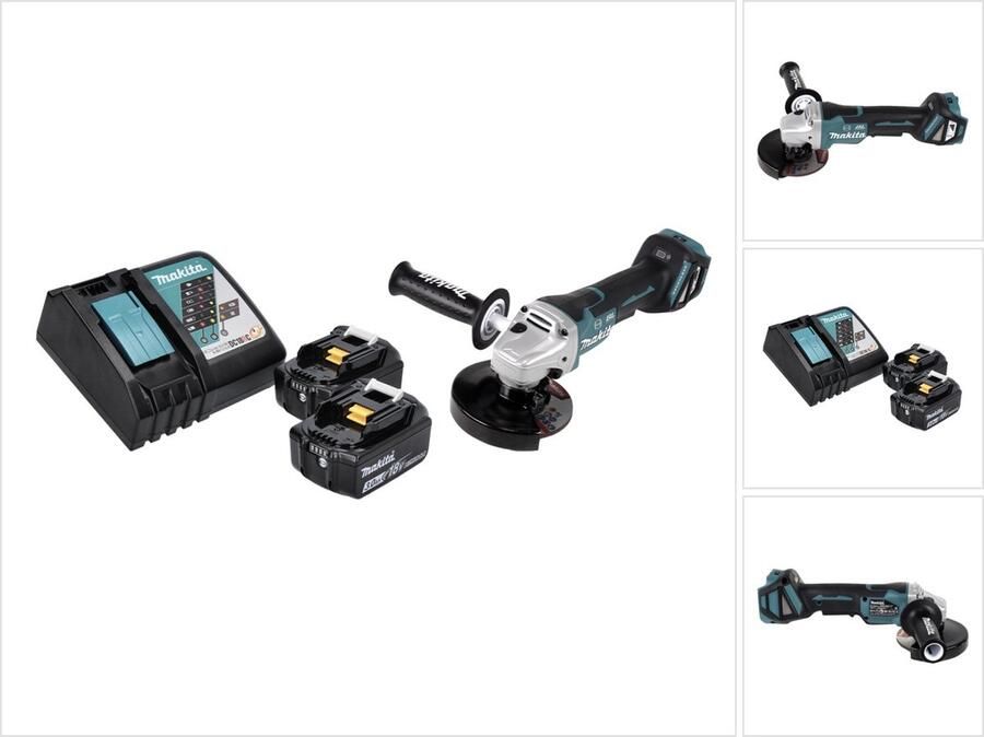 Makita DGA 517 RF accu haakse slijper 18 V 125 mm borstelloos + 2x accu 3.0 Ah + lader