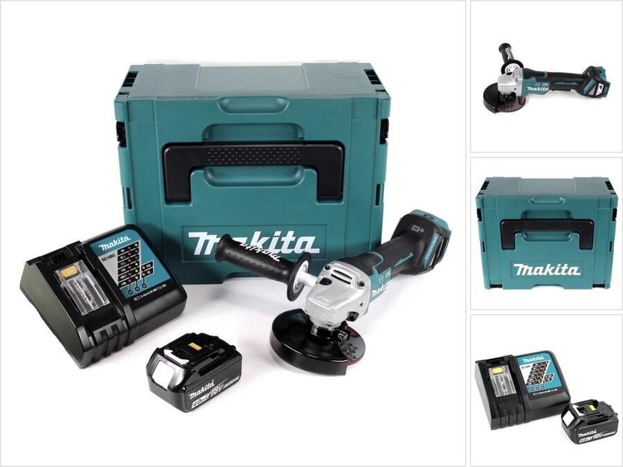 Makita DGA 517 RM1J Snoerloze haakse slijper 18 V 125 mm borstelloos + 1x accu 4.0 Ah + lader + Makpac