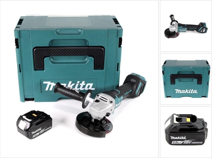 Makita DGA 517 T1J Snoerloze haakse slijper 18 V 125 mm borstelloos + 1x oplaadbare accu 5.0 Ah + Makpac zonder lader