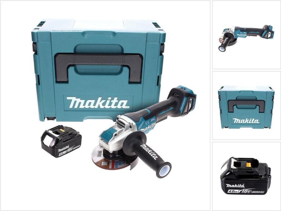 Makita DGA 519 M1J Snoerloze haakse slijper 18 V 125 mm Brushless X-Lock + 1x accu 4.0 Ah + Makpac zonder lader