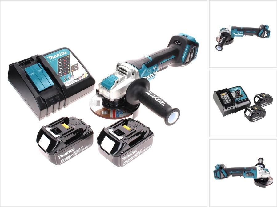 Makita DGA 519 RM accu haakse slijper 18 V 125 mm Brushless X-Lock + 2x accu 4.0 Ah + lader
