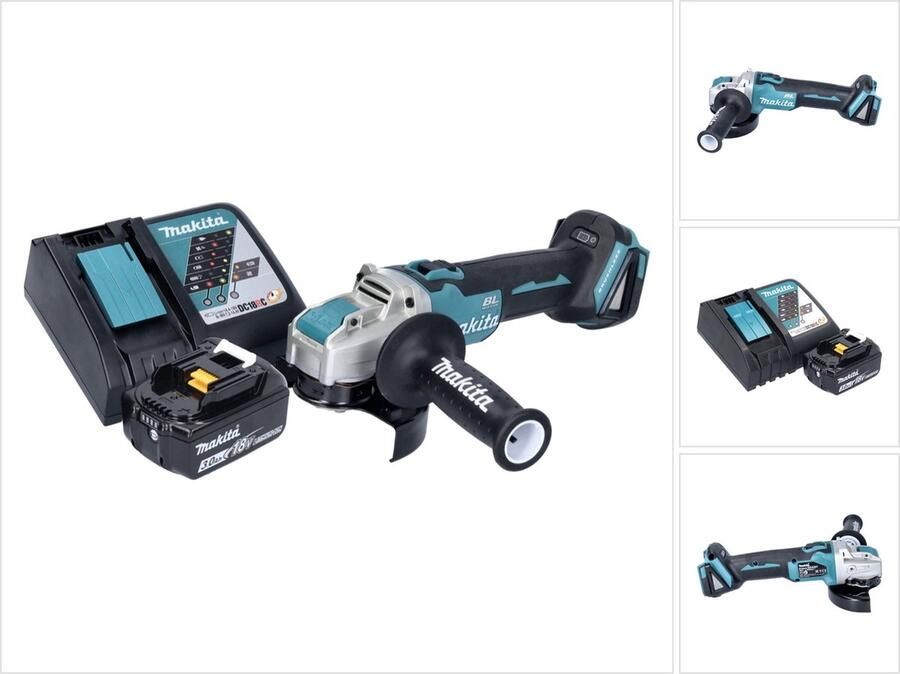Makita DGA 521 RF1X1 accu haakse slijper 18 V 125 mm X-LOCK Brushless + 1x oplaadbare accu 3.0 Ah + lader