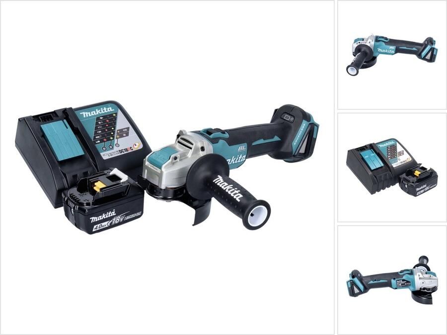 Makita DGA 521 RM1X1 accu haakse slijper 18 V 125 mm X-LOCK Brushless + 1x accu 4.0 Ah + lader