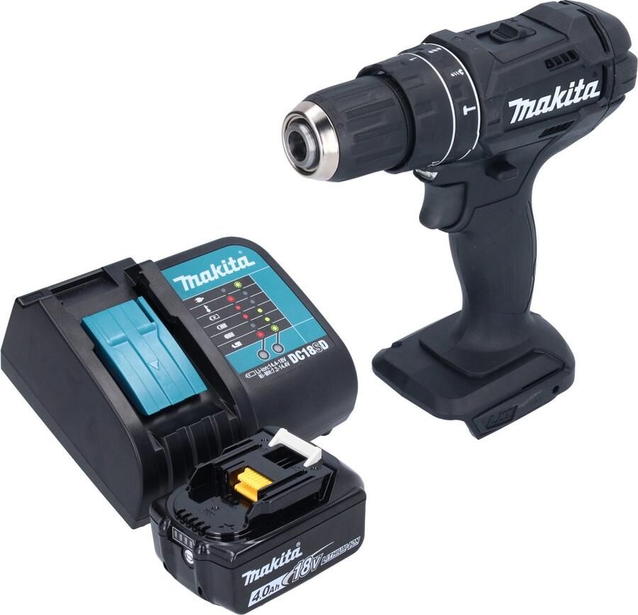 Makita DHP 482 SM1B Accu klopboormachine 18 V 62 Nm Zwart + 1x oplaadbare accu 4.0 Ah + lader