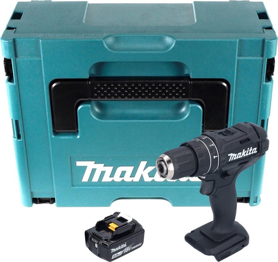 Makita DHP 482 T1JB Accu klopboormachine 18 V 62 Nm Zwart + 1x oplaadbare accu 5.0 Ah + Makpac zonder oplader