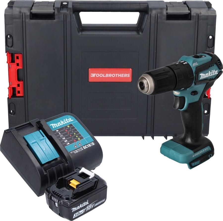 Makita DHP 483 SF1J-R accu klopboormachine 18V 40Nm + 1x oplaadbare accu 3.0 Ah + lader + RHINO