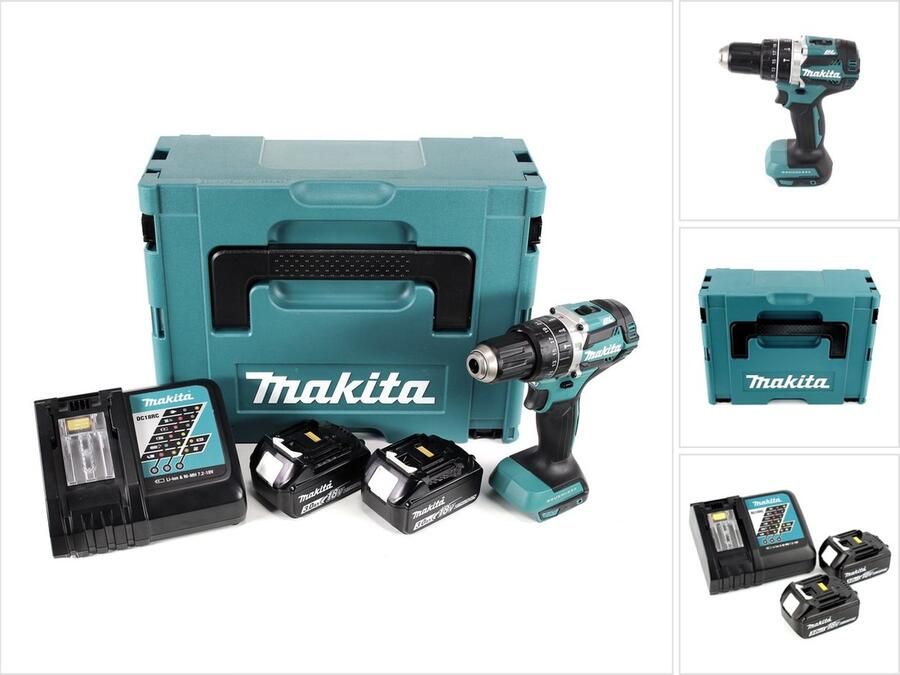 Makita DHP 484 RFJ 18V Li-ion accu klopboormachine in Makpac incl. 2x 3.0 Ah accu en lader