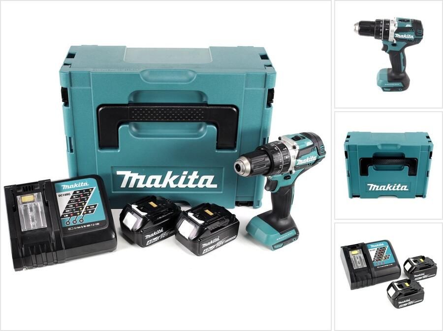 Makita DHP 484 RMJ 18V Brushless Li-Ion accu klopboormachine in Makpac incl. 2x BL 1840 B 4.0 Ah accu en DC18RC lader