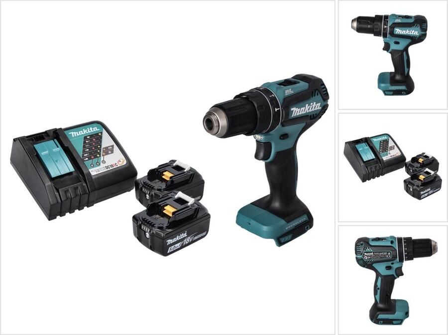 Makita DHP 485 RT accu klopboormachine 18 V 50 Nm borstelloos + 2x accu 5.0 Ah + lader