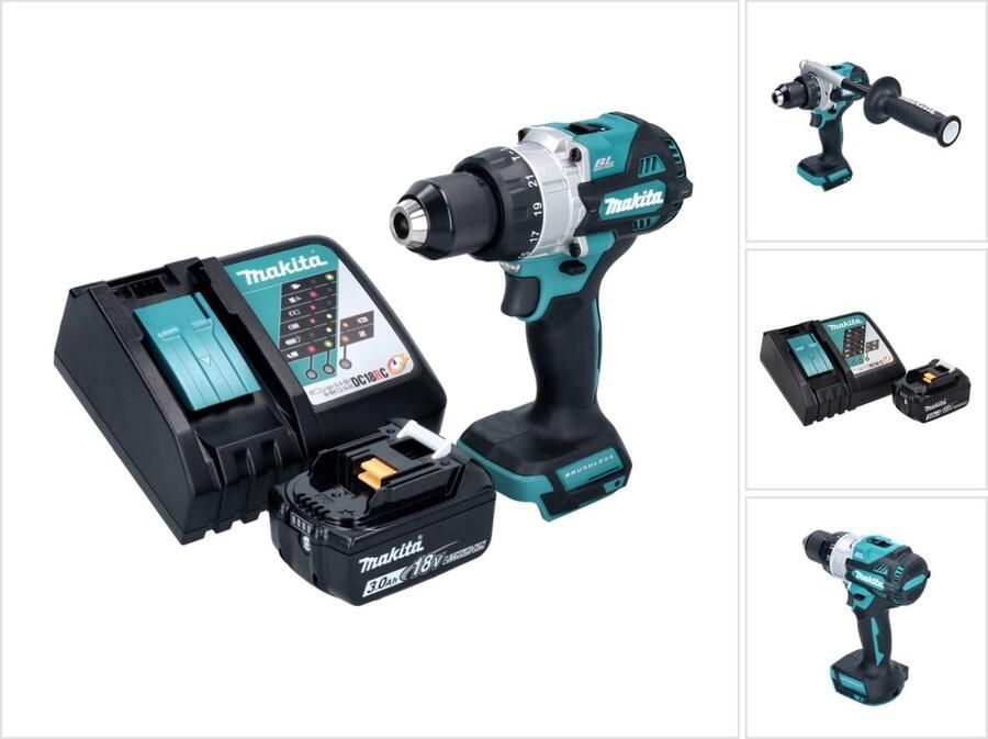 Makita DHP 486 RF1 accu klopboormachine 18 V 130 Nm borstelloos + 1x oplaadbare accu 3.0 Ah + lader