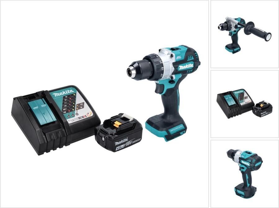 Makita DHP 486 RM1 accu klopboormachine 18 V 130 Nm borstelloos + 1x oplaadbare accu 4.0 Ah + lader