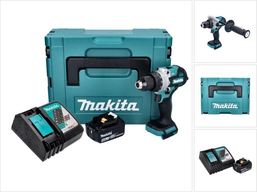 Makita DHP 486 RM1J accu klopboormachine 18 V 130 Nm borstelloos + 1x oplaadbare accu 4.0 Ah + lader + Makpac