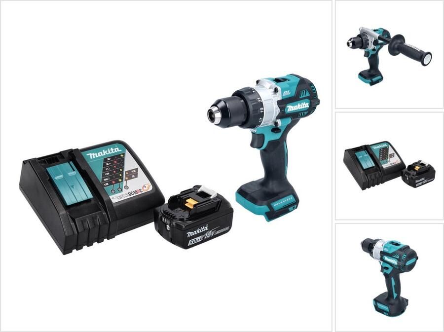 Makita DHP 486 RT1 accu klopboormachine 18 V 130 Nm borstelloos + 1x oplaadbare accu 5.0 Ah + lader
