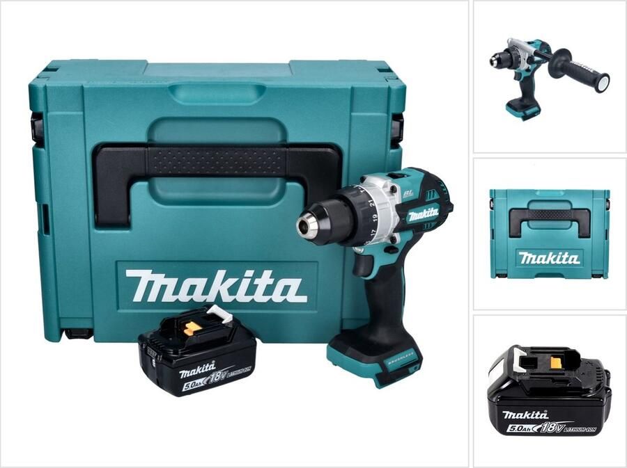 Makita DHP 486 T1J accu klopboormachine 18 V 130 Nm borstelloos + 1x oplaadbare accu 5.0 Ah + Makpac zonder oplader