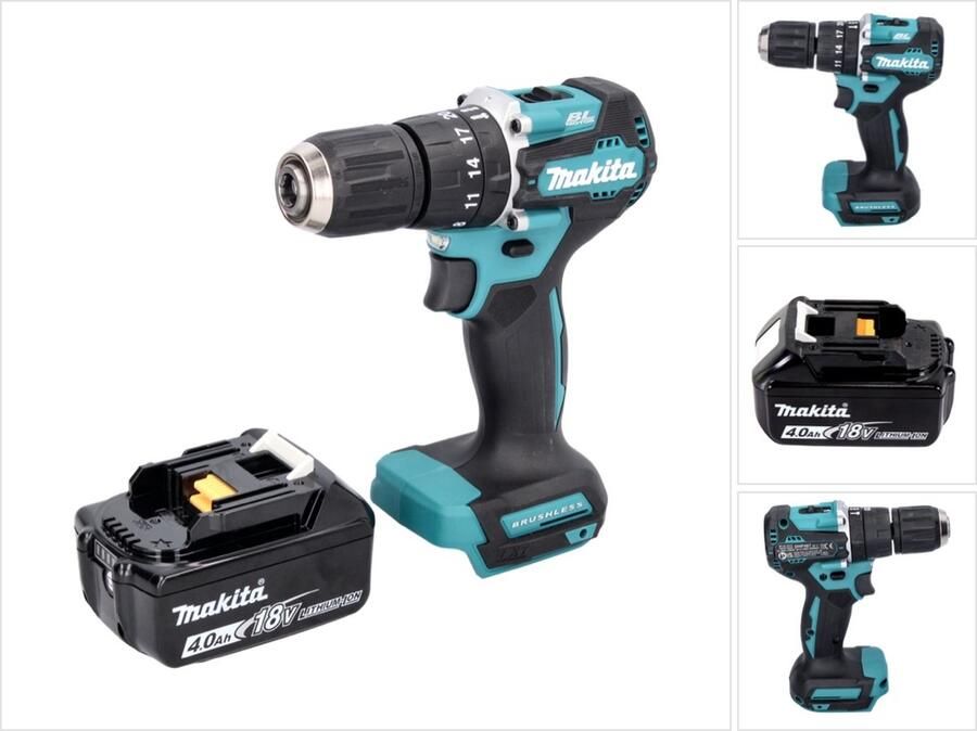 Makita DHP 487 M1 accu klopboormachine 18 V 40 Nm borstelloos + 1x oplaadbare accu 4.0 Ah zonder oplader