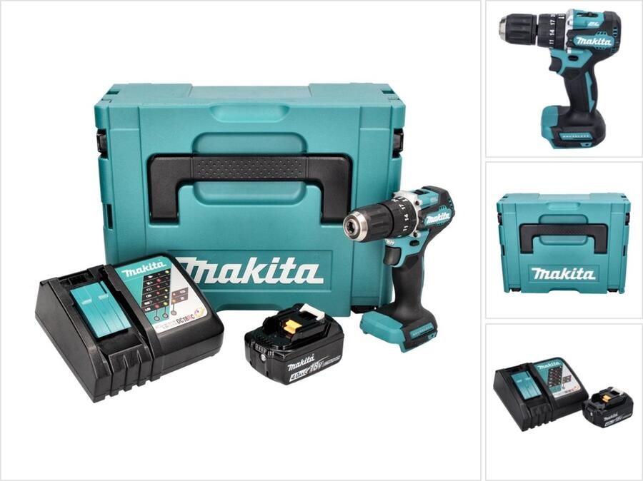 Makita DHP 487 RM1J accu klopboormachine 18 V 40 Nm borstelloos + 1x oplaadbare accu 4.0 Ah + lader + Makpac