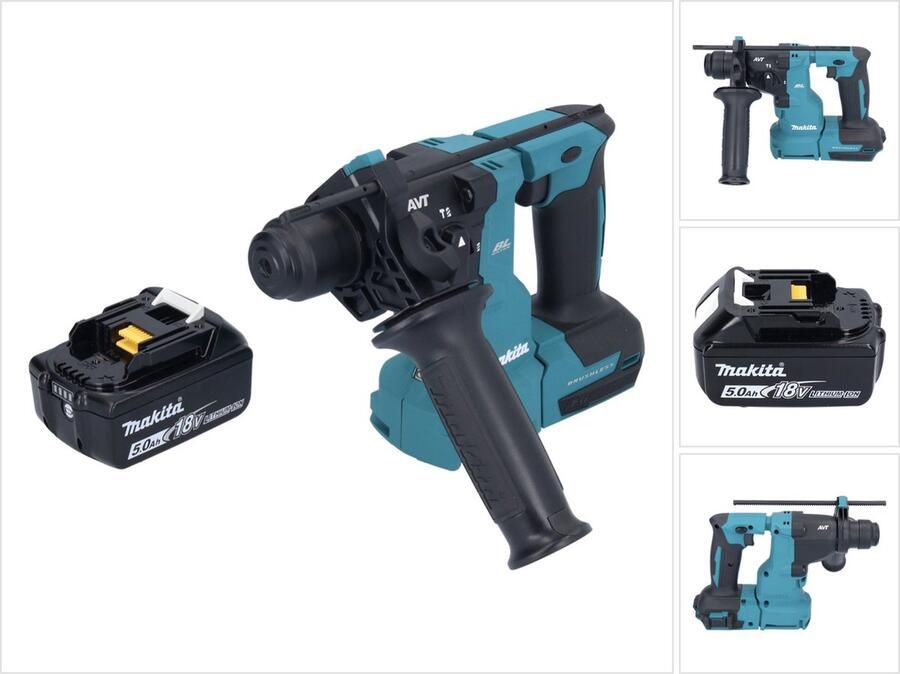 Makita DHR 183 T1 accu boormachine 18 V 1.7 J SDS plus Brushless + 1x oplaadbare accu 5.0 Ah zonder oplader