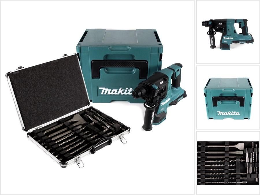 Makita DHR 280 ZJ Brushless accuklopboormachine 28 mm 2x 18 V voor SDS-PLUS in Makpac zonder accu en lader + 17-delige boor- en beitelset