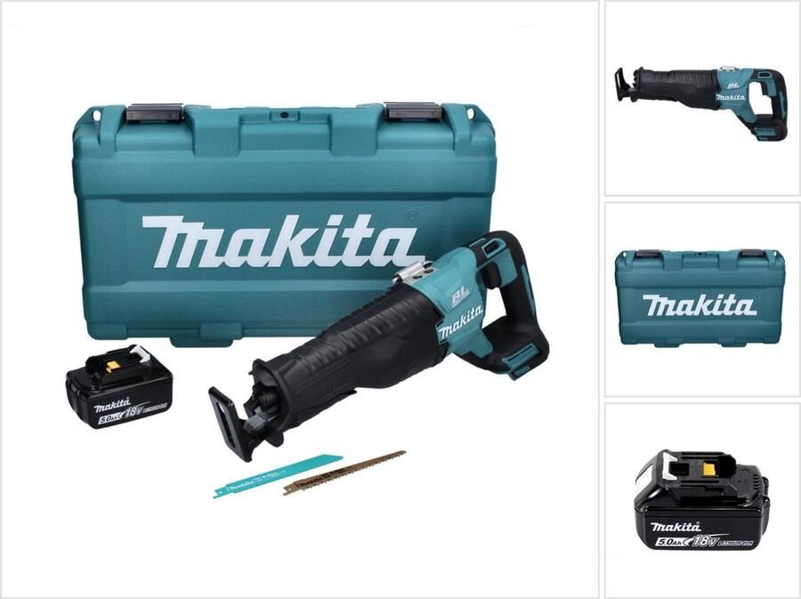 Makita DJR 187 T1K Accu Reciprozaag 18 V Brushless + 1x accu 5.0 Ah + koffer zonder lader