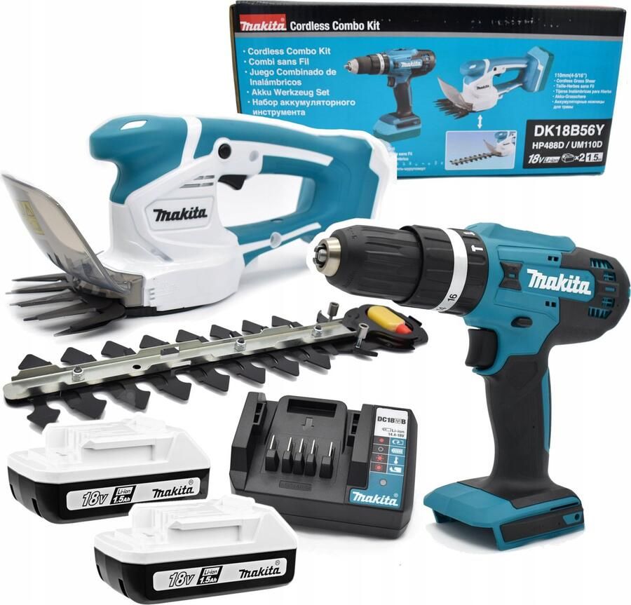 Makita DK18B56Y 18V Li-Ion accu combiset boorschroefmachine grasschaar 2x accu lader