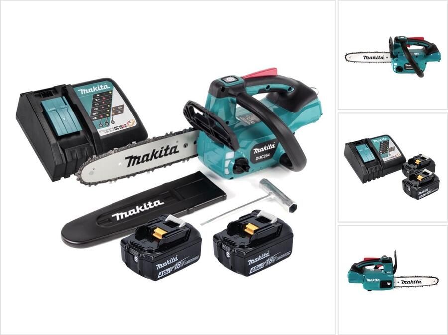 Makita DUC 254 RM accu-kettingzaag 18 V 25 cm borstelloos + 2x accu 4.0 Ah + lader