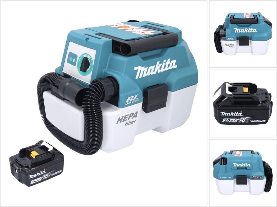 Makita DVC 750 LF1 accu stofzuiger LXT 18 V 67 mbar 7 5 l borstelloos + 1x oplaadbare accu 3 0 Ah zonder lader