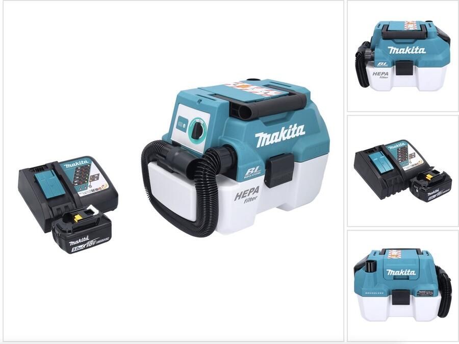 Makita DVC 750 LRT1 accu stofzuiger LXT 18 V 67 mbar 7 5 l borstelloos + 1x oplaadbare accu 5 0 Ah + lader
