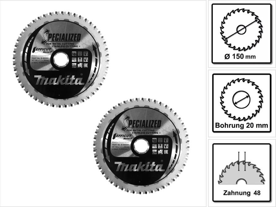 Makita MCCS15048E SPECIALIZED EFFICUT zaagblad 150 x 20 x 1 mm 2 st. ( 2x B-69331 ) 48 tanden voor metaal