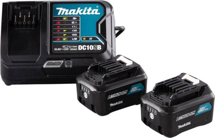 Makita Power source kit: DC10SB lader + 2x BL1041B 12v Max (10 8V) Li-Ion schuifaccu 4 0Ah