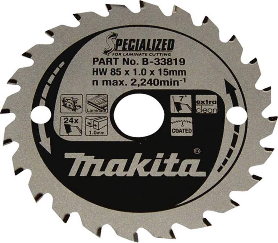 Makita Cirkelzaagblad voor Laminaat Specialized: Gemelamineerd Ø 85mm Asgat 15mm 24T B-33819