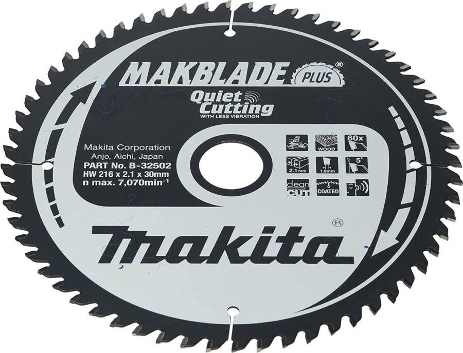 Makita B-32502 MAKBLADE PLUS tafel- afkort- en verstekzaagblad-216x30 mm 60T