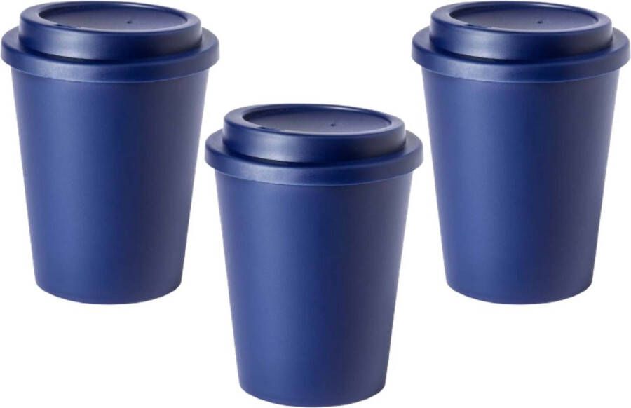 Makito Benelux OneTrippel Herbruikbare koffiebekers 3 stuks 300 ml Duurzame Koffiebeker Coffee to go Beker To Go Gecertificeerd food grade kunststof Blauw