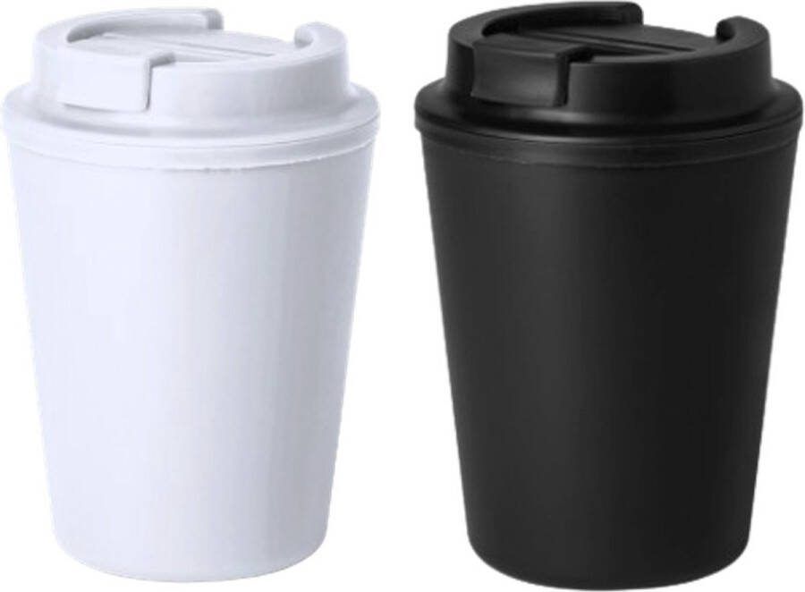 Makito Benelux Onetrippel Koffiebekers To Go Koffiebeker Beker Travel Mug 2 stuks Zwart Wit 300 ml