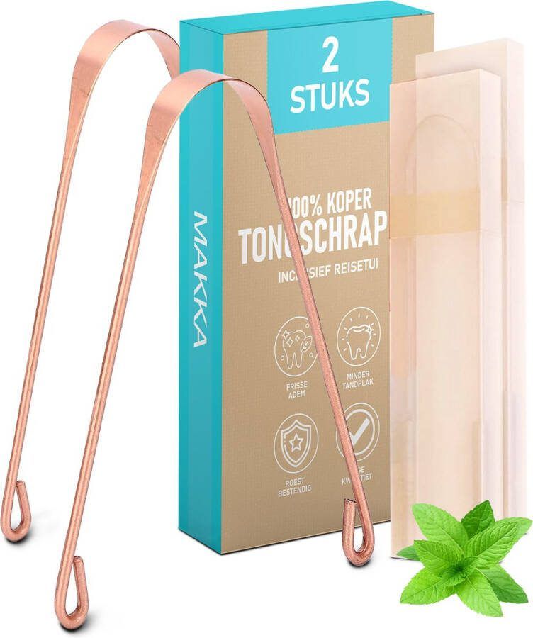 Makka Tongschraper koper Tongreiniger 100% Koper Anti Bacterieel 2 stuks